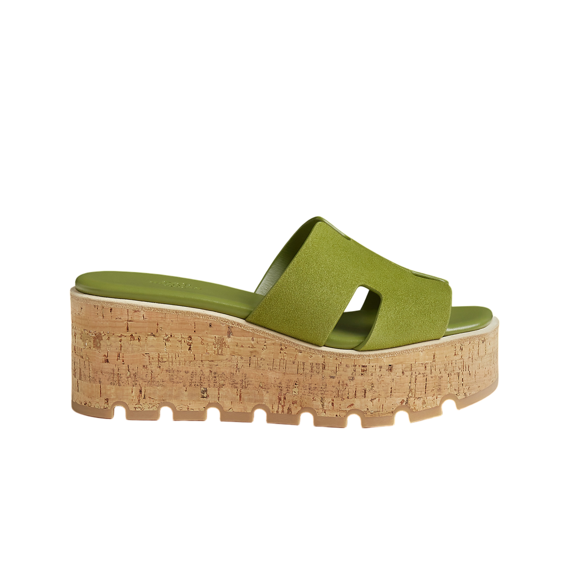 H232150ZVO (W) Hermes Eze 30 Sandal Suede Goatskin & Vert Olive