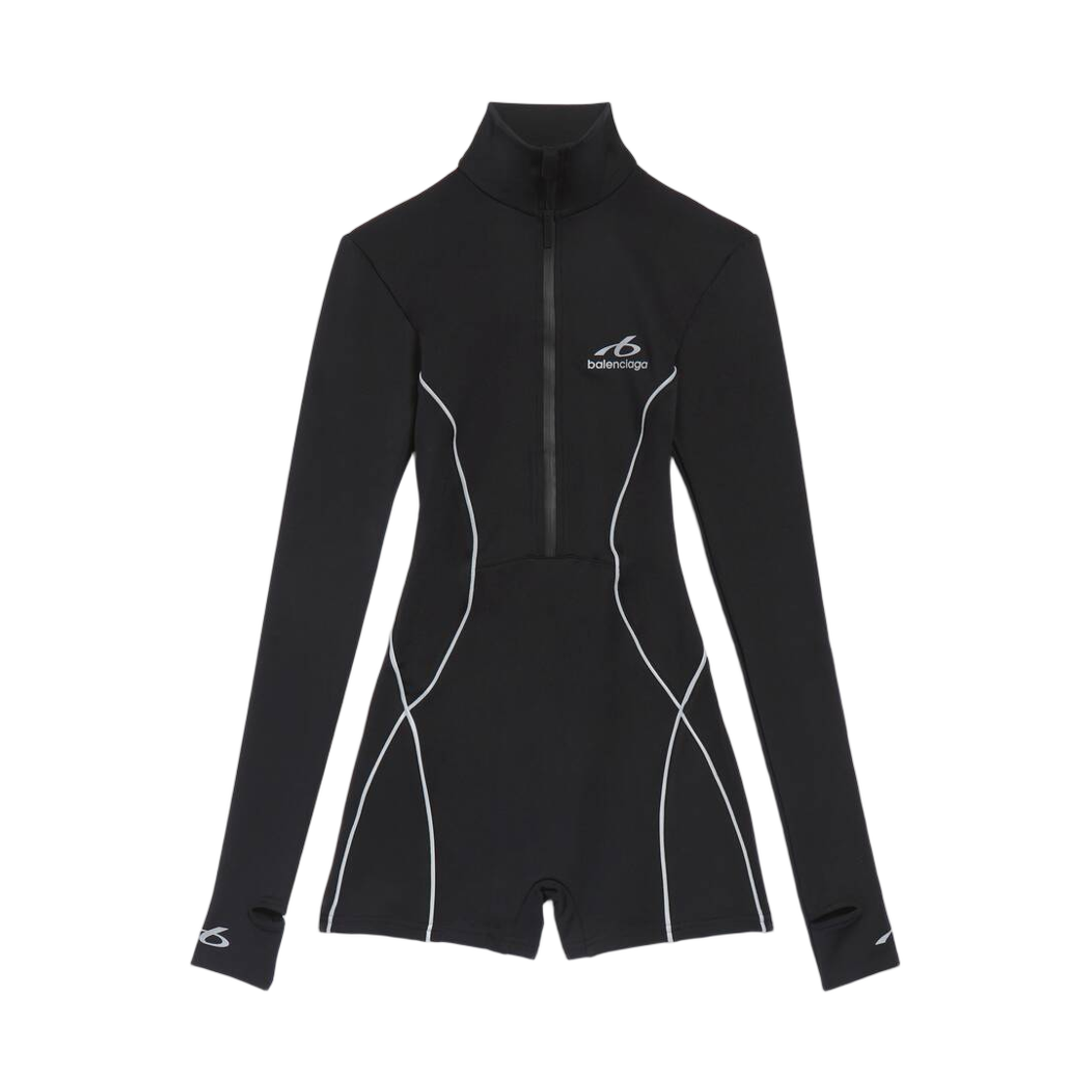 A0023PTTVX91000 (W) Balenciaga Techwear Short Long Sleeve Bodysuit in Black