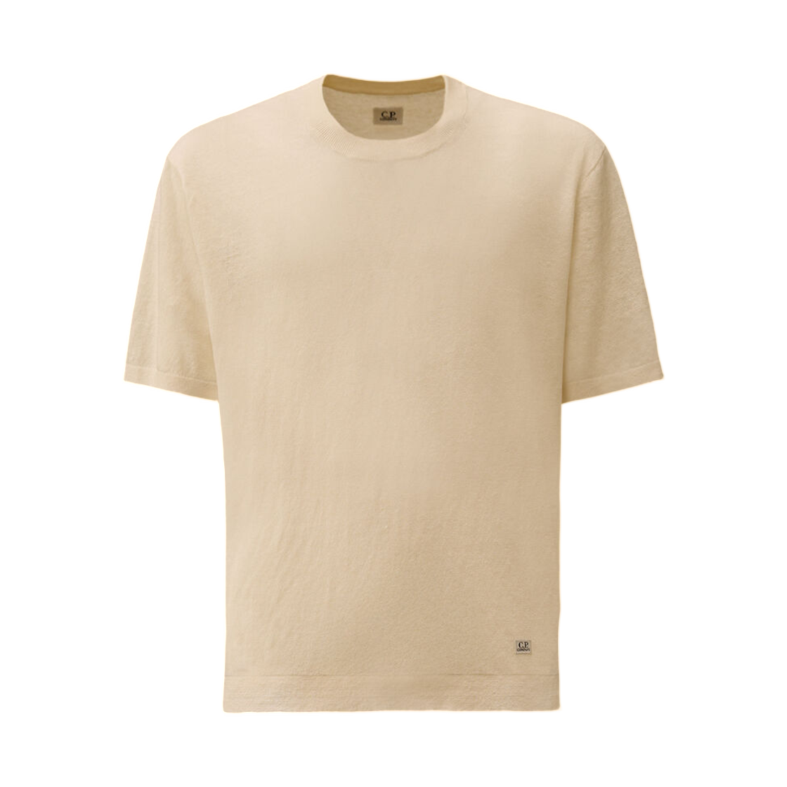 20CMKN123A110307A103 C.P. Company Linen Short Sleeve Crewneck Sweater Gauze White - 26SS