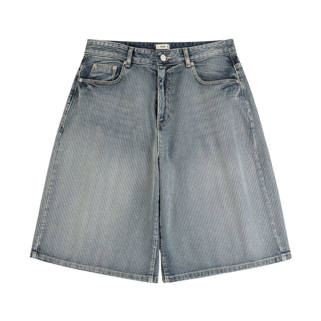 노디 스트라이프 데님 버뮤다 팬츠 블루(NODI Stripe Denim Bermuda Pants Blue)