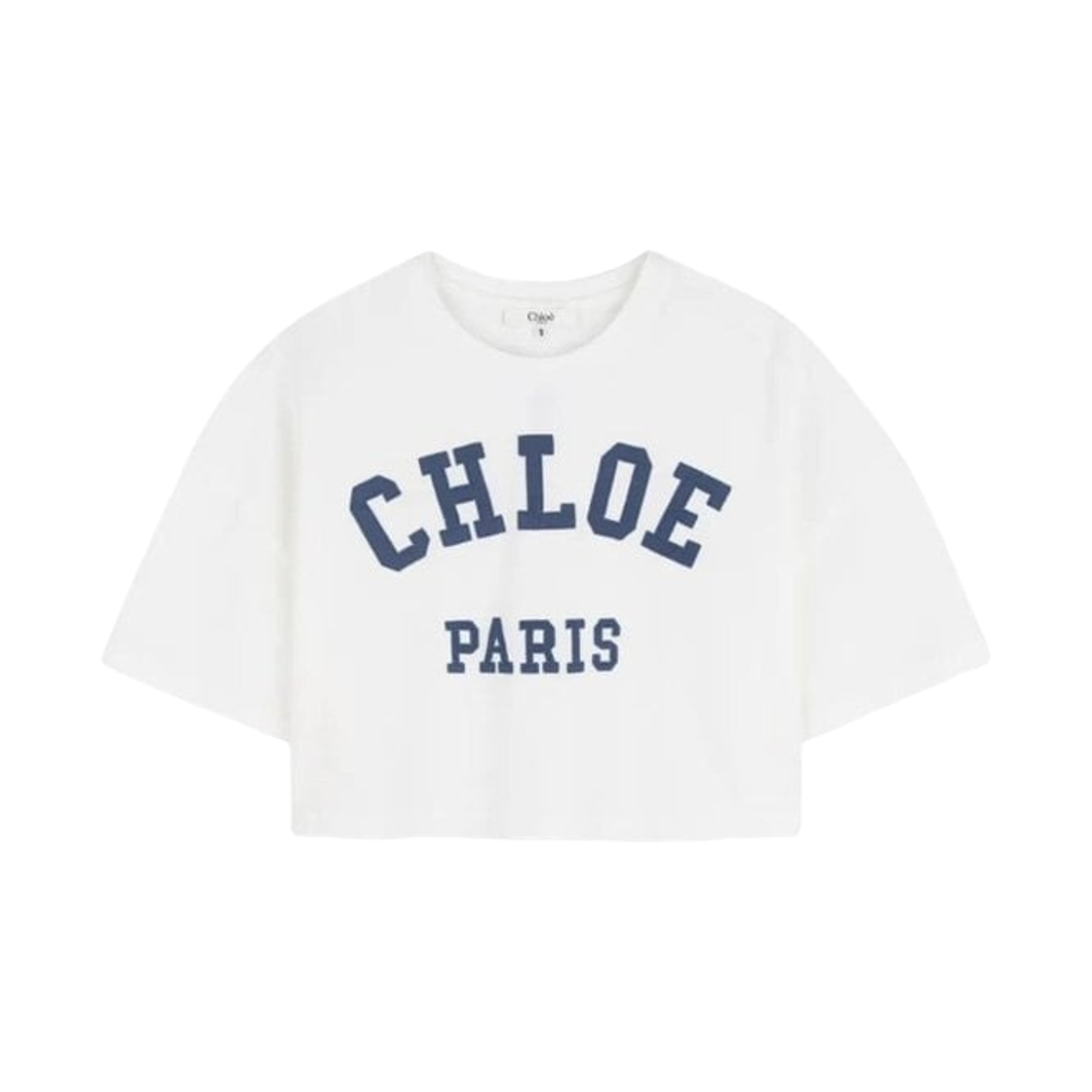 (키즈) 끌로에 로고 패치 코튼 크롭 티셔츠 화이트((Kids) Chloe Logo Patch Cotton Cropped T-Shirt White)