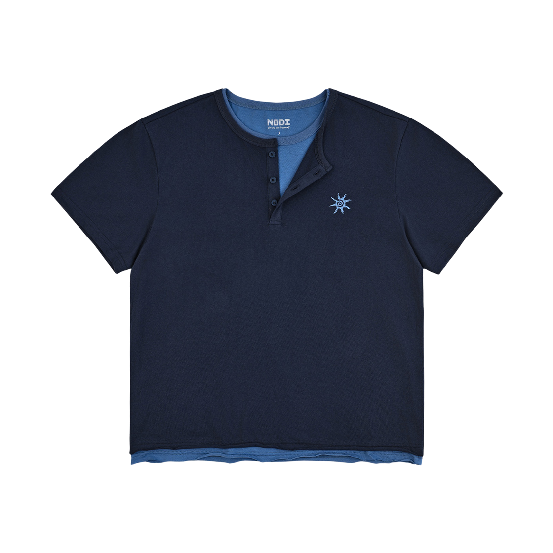 노디 코튼 30수 레이어드 헨리넥 반팔 크롭 티셔츠 네이비(NODI Cotton 30S Layered Henley Neck Crop Tee Navy)