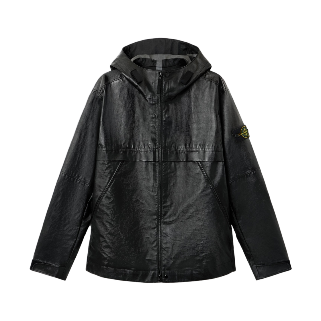 L2S1501000-01S0098-V0029 Stone Island 0100001 Leather Organza Hooded Jacket with Concealed Zip Pockets Black - 26FW