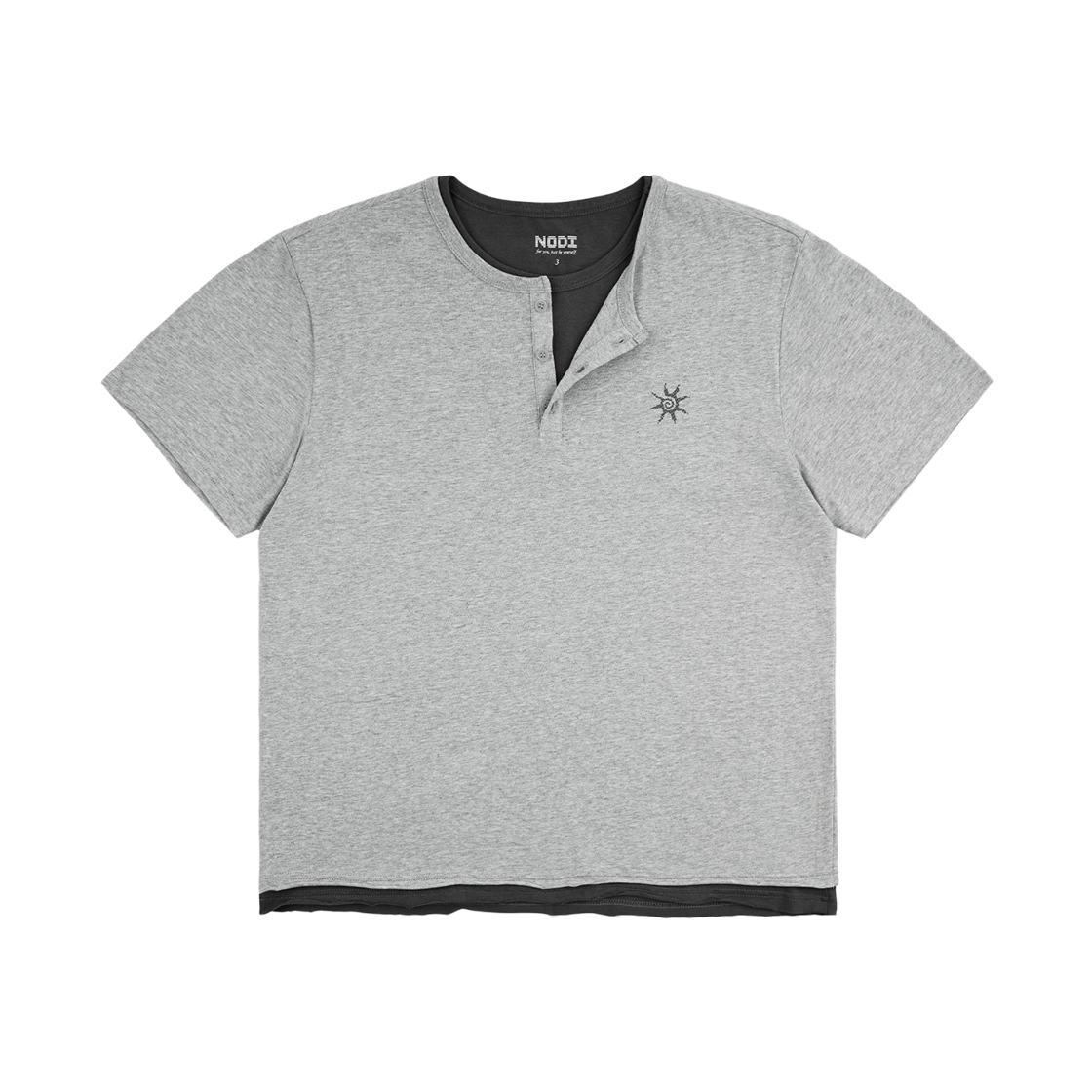 노디 코튼 30수 레이어드 헨리넥 반팔 크롭 티셔츠 멜란지 그레이(NODI Cotton 30S Layered Henley Neck Crop Tee Melange Gray)