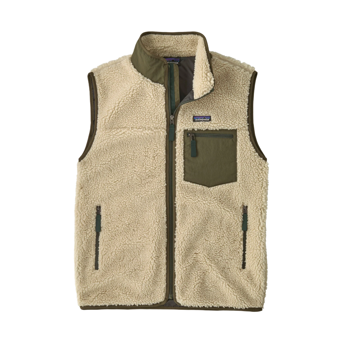 23049 Patagonia Classic Retro-X Fleece Vest Dark Natural W Basin Green