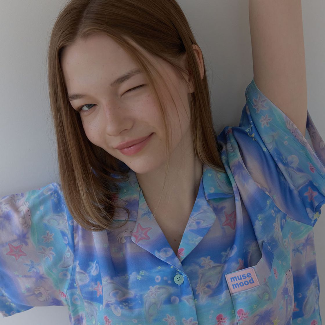 뮤즈무드 돌핀 비치 썸머 파자마 루즈 80수 새틴면 잠옷(Musemood Dolphin Beach Summer Pajama) - 5