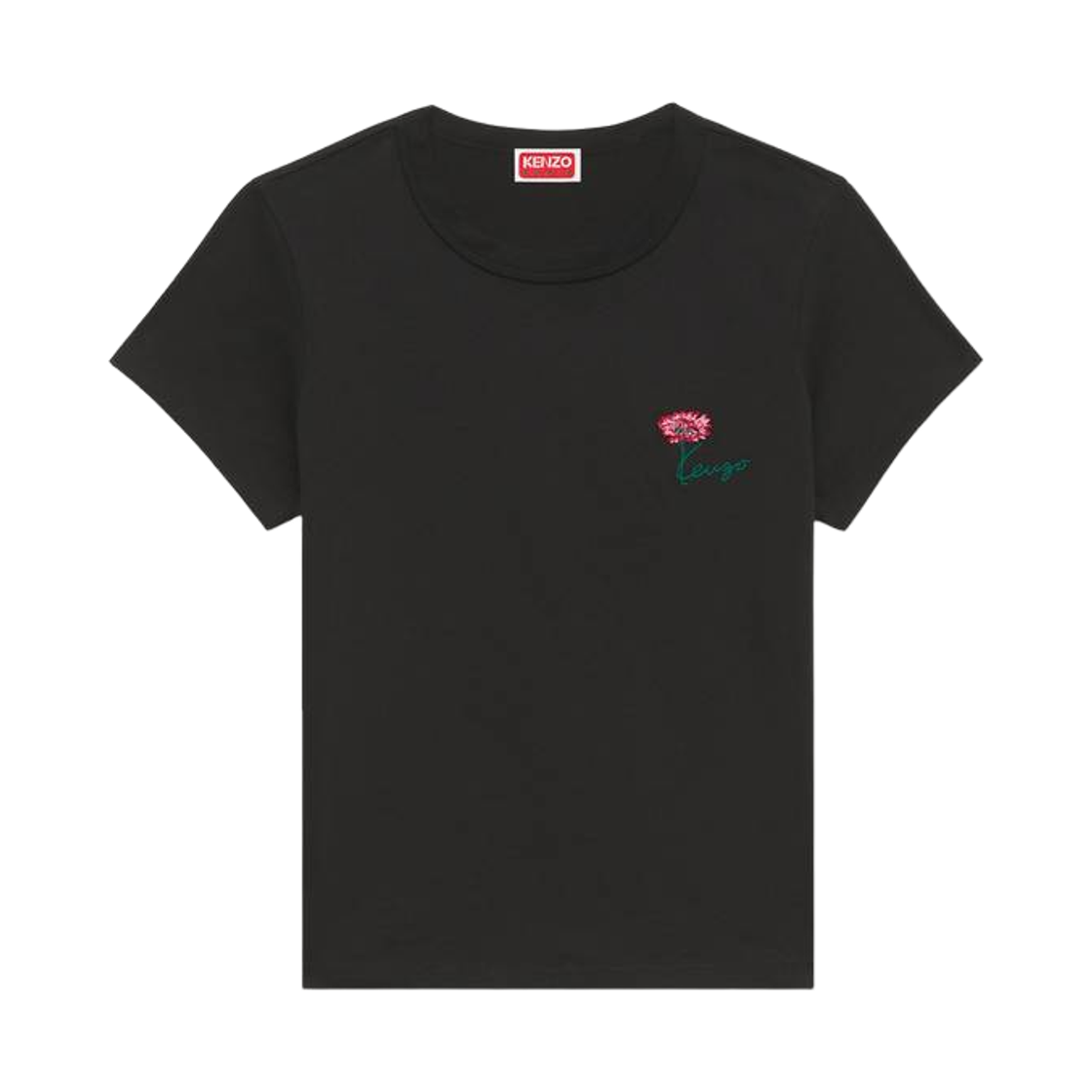 (W) 겐조 튤립 자수 코튼 티셔츠 블랙((W) Kenzo Tulip Embroidered T-Shirt in Cotton Black)