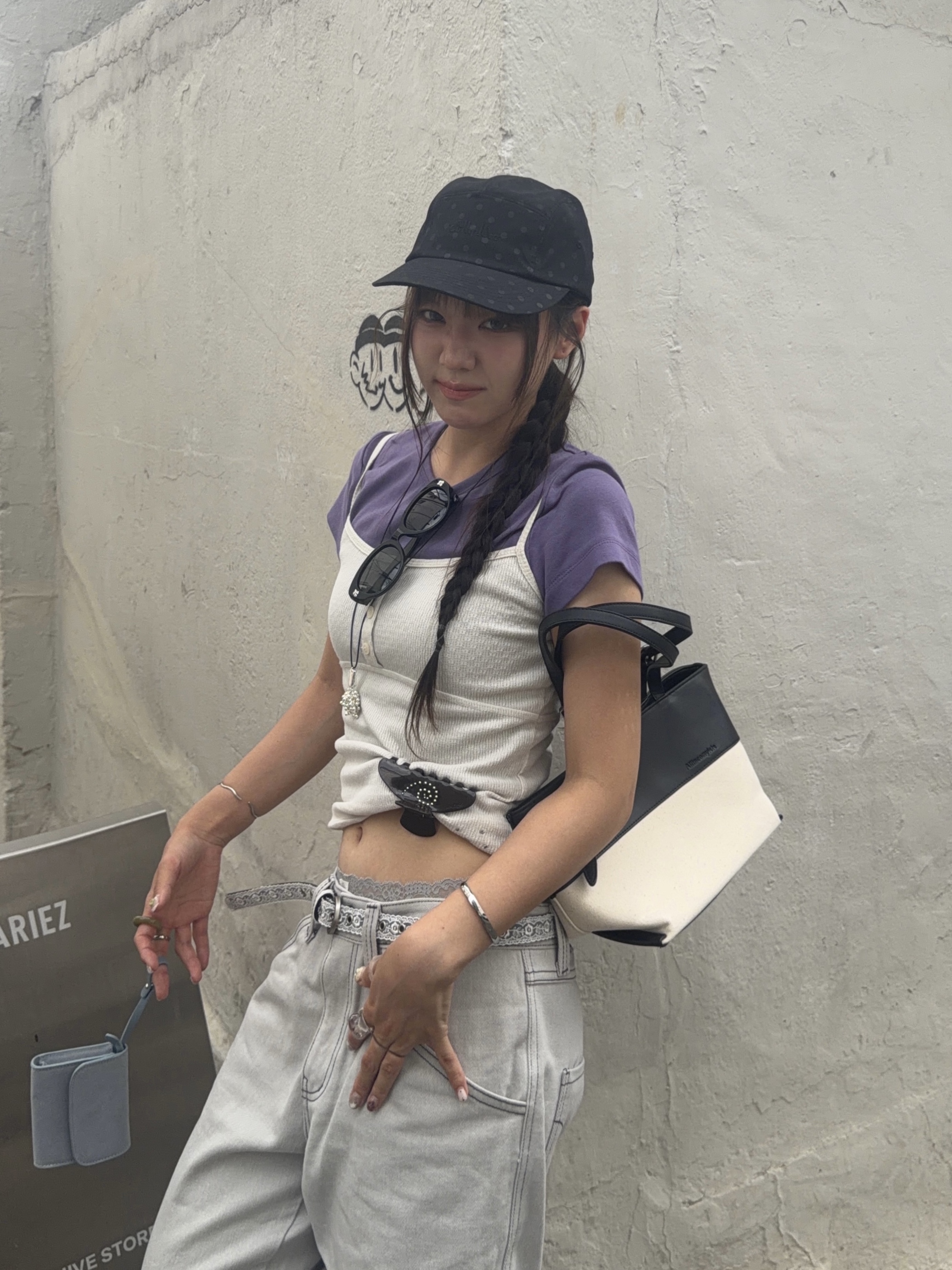 Allincomplete Flicker Dot Camp Cap Black, Allincomplete Bella Leather Canvas Bag 착용 스타일 - 2