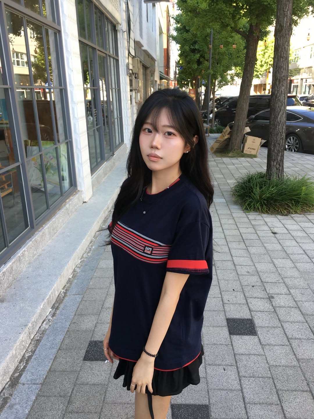 SPORT CHAMBER Spectrum T-shirt NAVY 착용 스타일 - 3