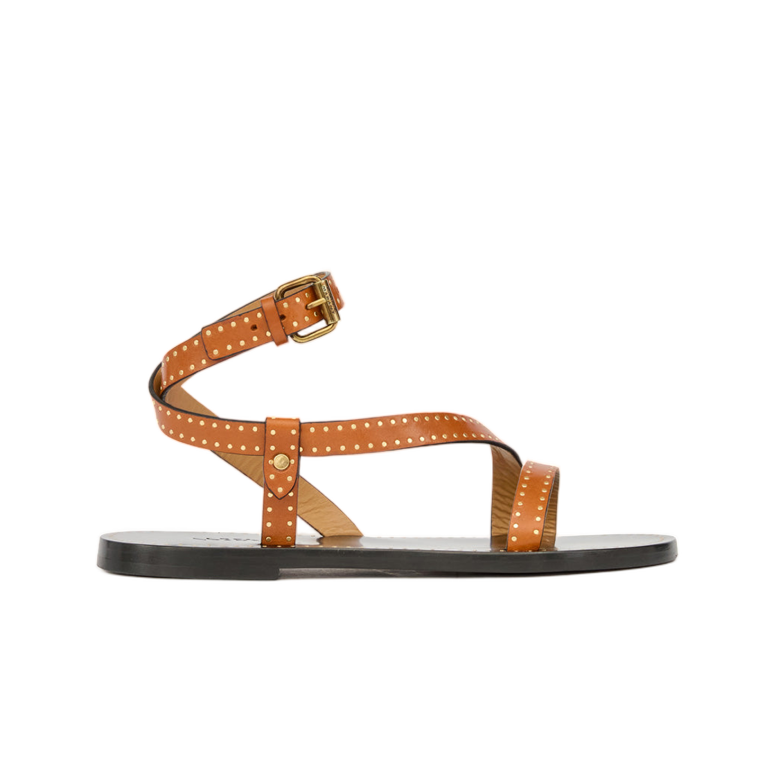 SD0228FA-C1B05S-50HA (W) Isabel Marant Jopee Flat Studded Leather Sandals Havana