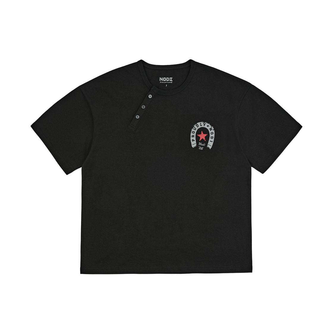 노디 프라우들리 헨리넥 반팔 크롭 티셔츠 블랙(NODI Proudly Henley Neck Crop Tee Black)