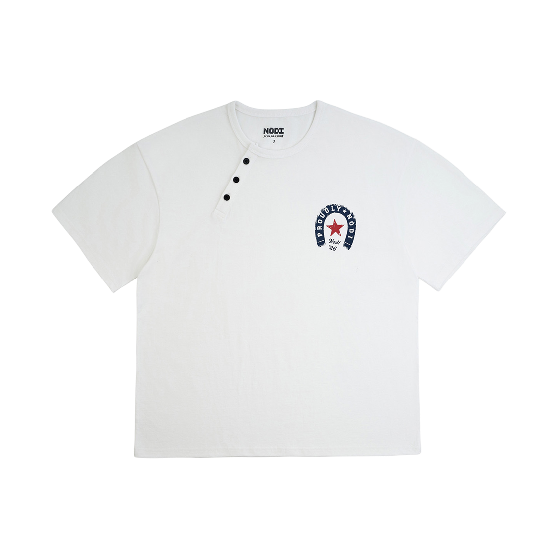 노디 프라우들리 헨리넥 반팔 크롭 티셔츠 아이보리(NODI Proudly Henley Neck Crop Tee Ivory)