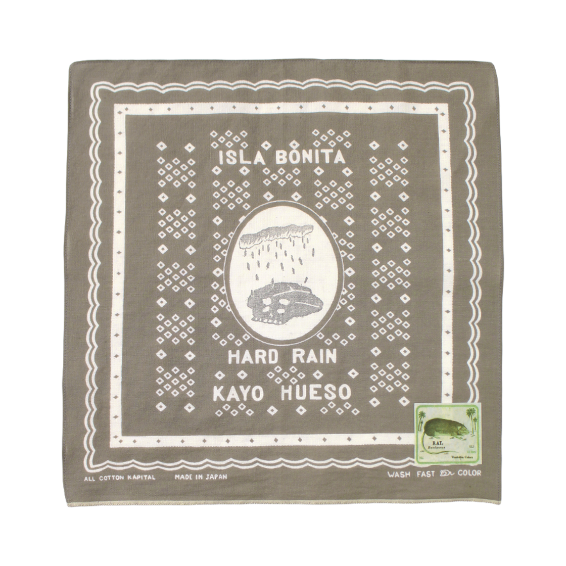 K2606BA555 Kapital Fastcolor Selvedge Bandana Polka Dot Hard Rain Khaki