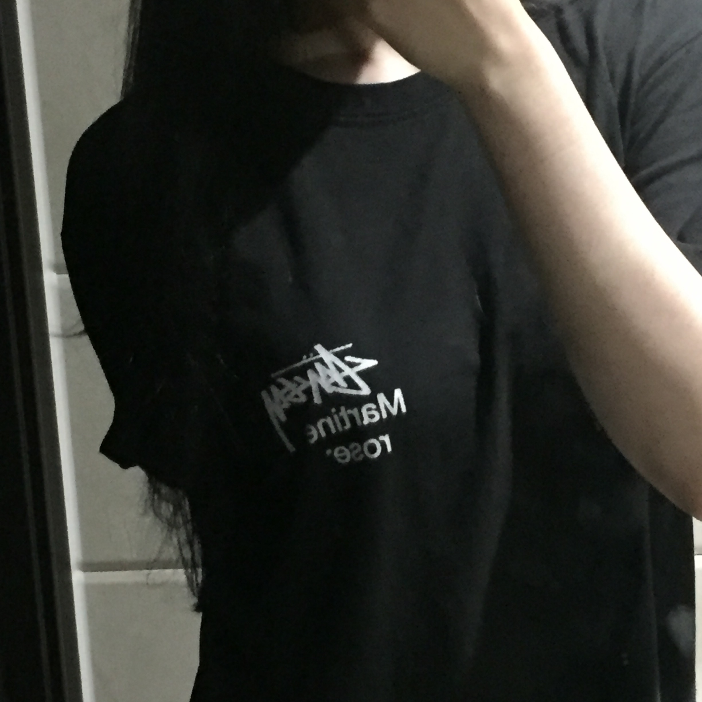 Stussy x Martine Rose Collage Pigment Dyed T-Shirt Black 착용 스타일