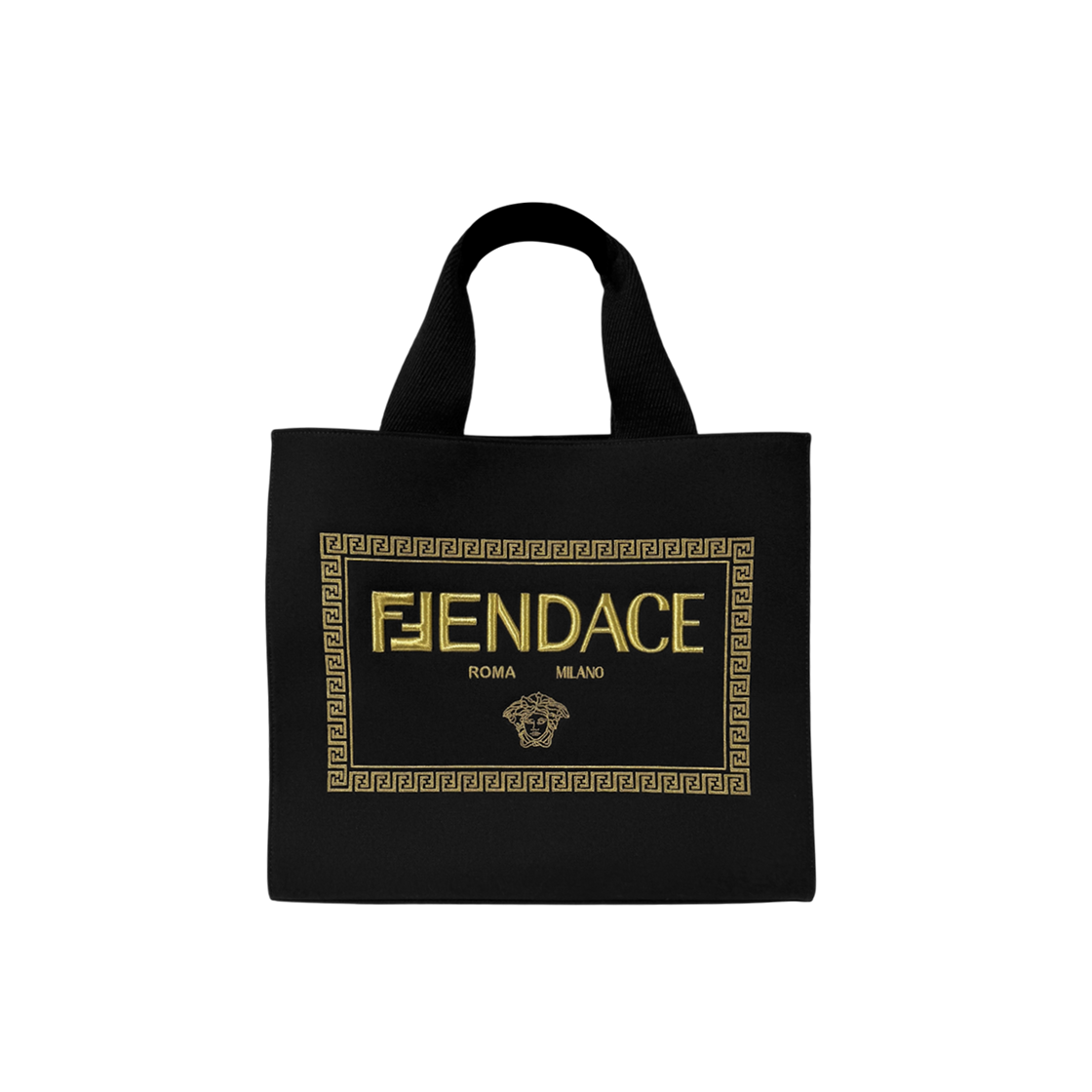 ITNDG6VAK7GH Fendi x Versace Pandache Cotton Tote Bag Black Large 8BH395