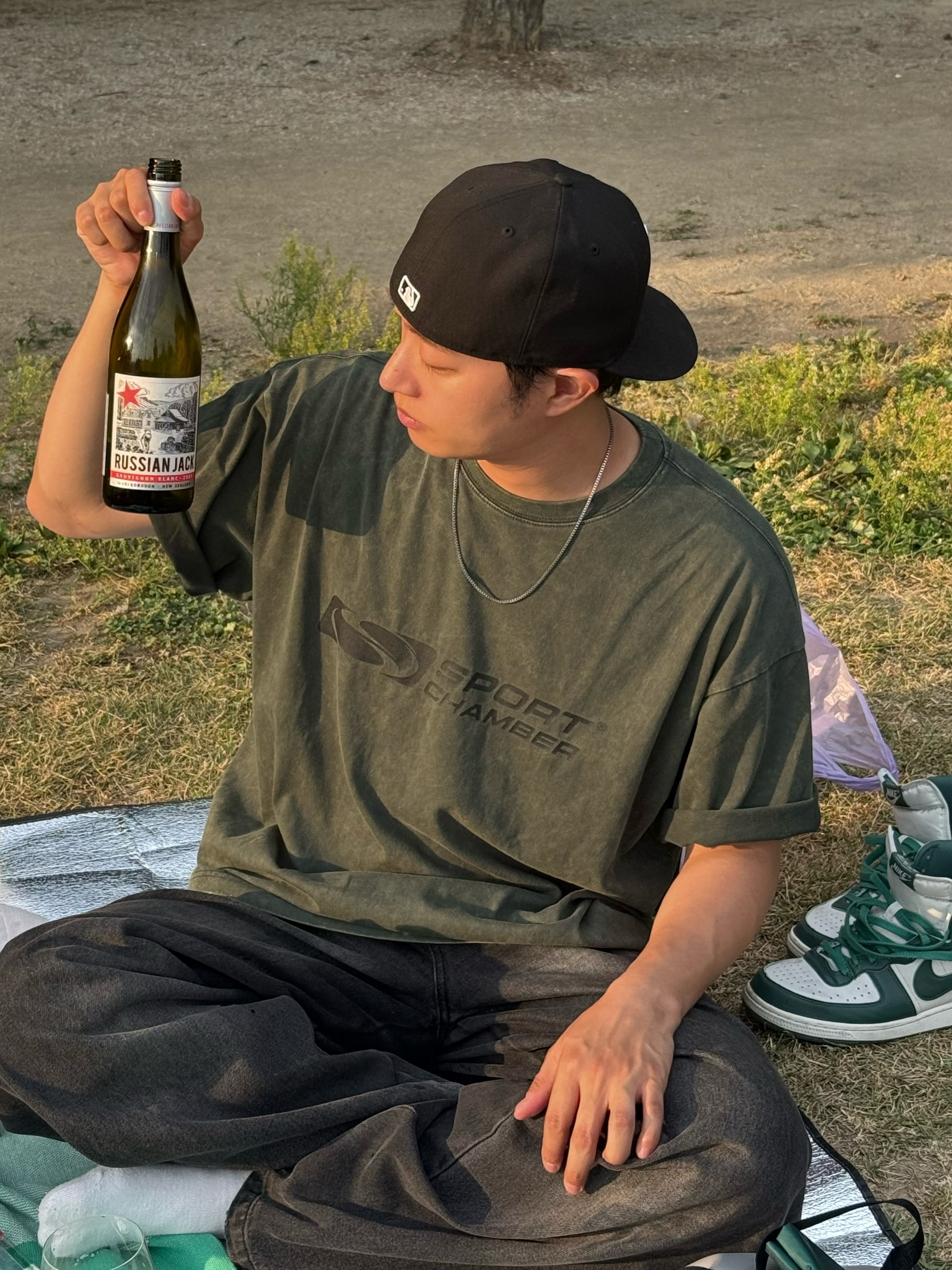 SPORT CHAMBER Washed Flash T-Shirt Deep Green 착용 스타일 - 3