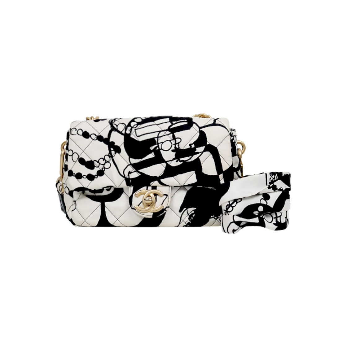 ITK66I7KEUUR Chanel Two-Tone Print Top Handle Shoulder Bag