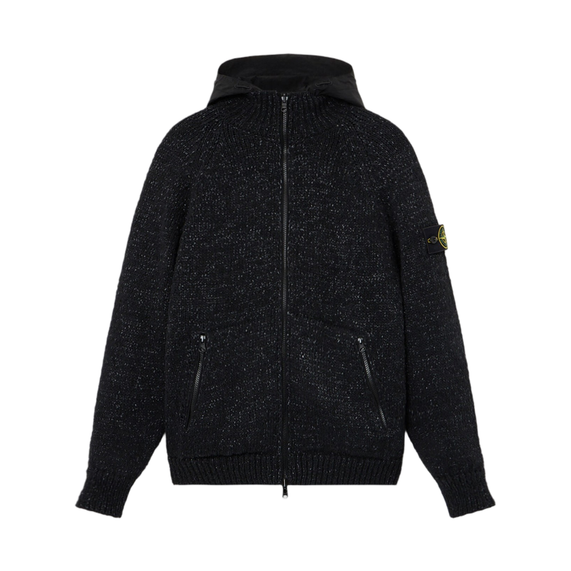L2S1551000-15S0N18-V0029 Stone Island 5100015 Brushed Cotton with Nylon Raffia Regular-Fit Reversible Zip-Up Hooded Jumper Black - 26FW