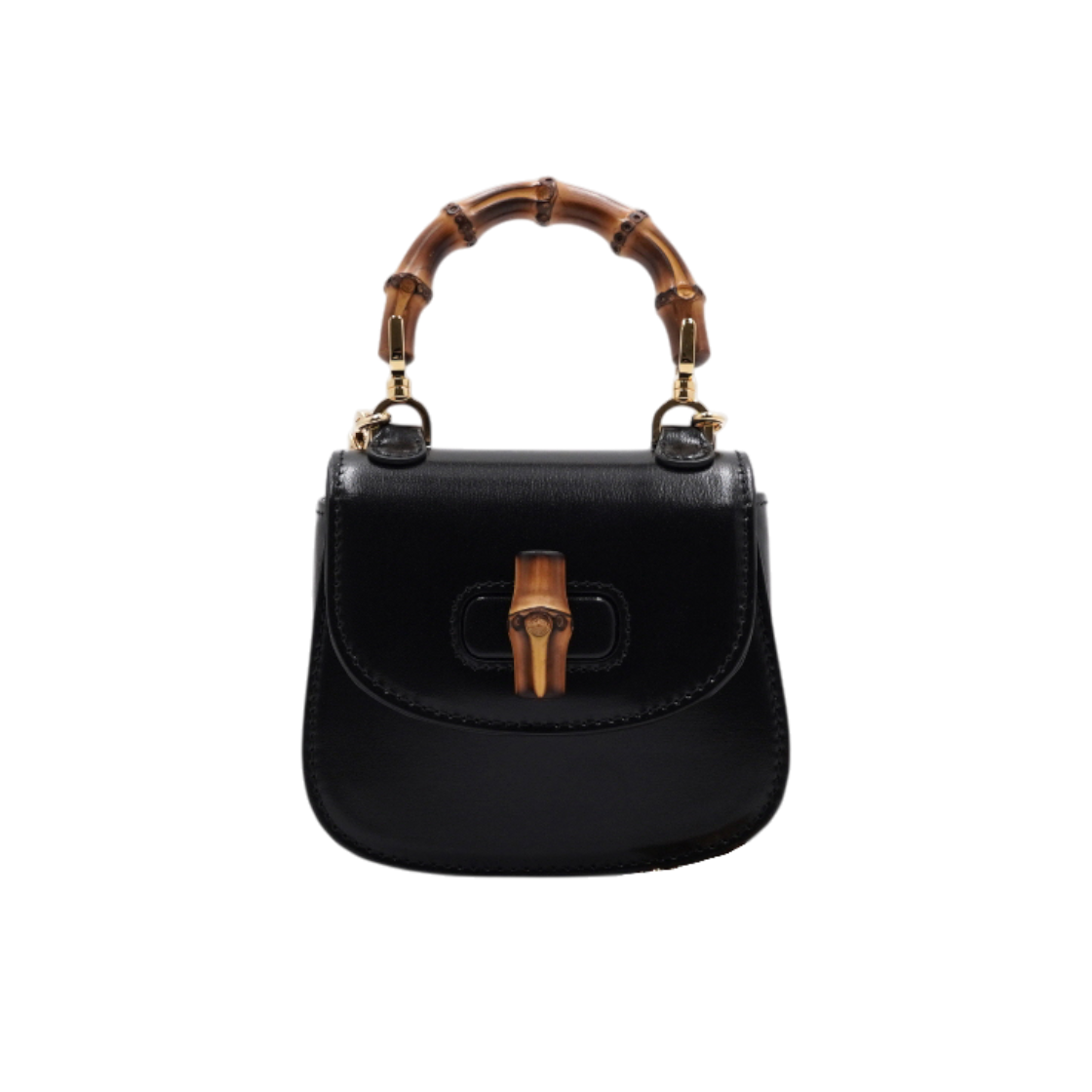 ITUWCV662H47 Gucci 1947 Black Leather Bamboo Nano Tote Bag Gold Chain Shoulder Strap