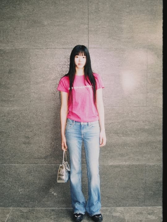 SPORT CHAMBER Women Long Flash Slub T-Shirt Pink 착용 스타일 - 5