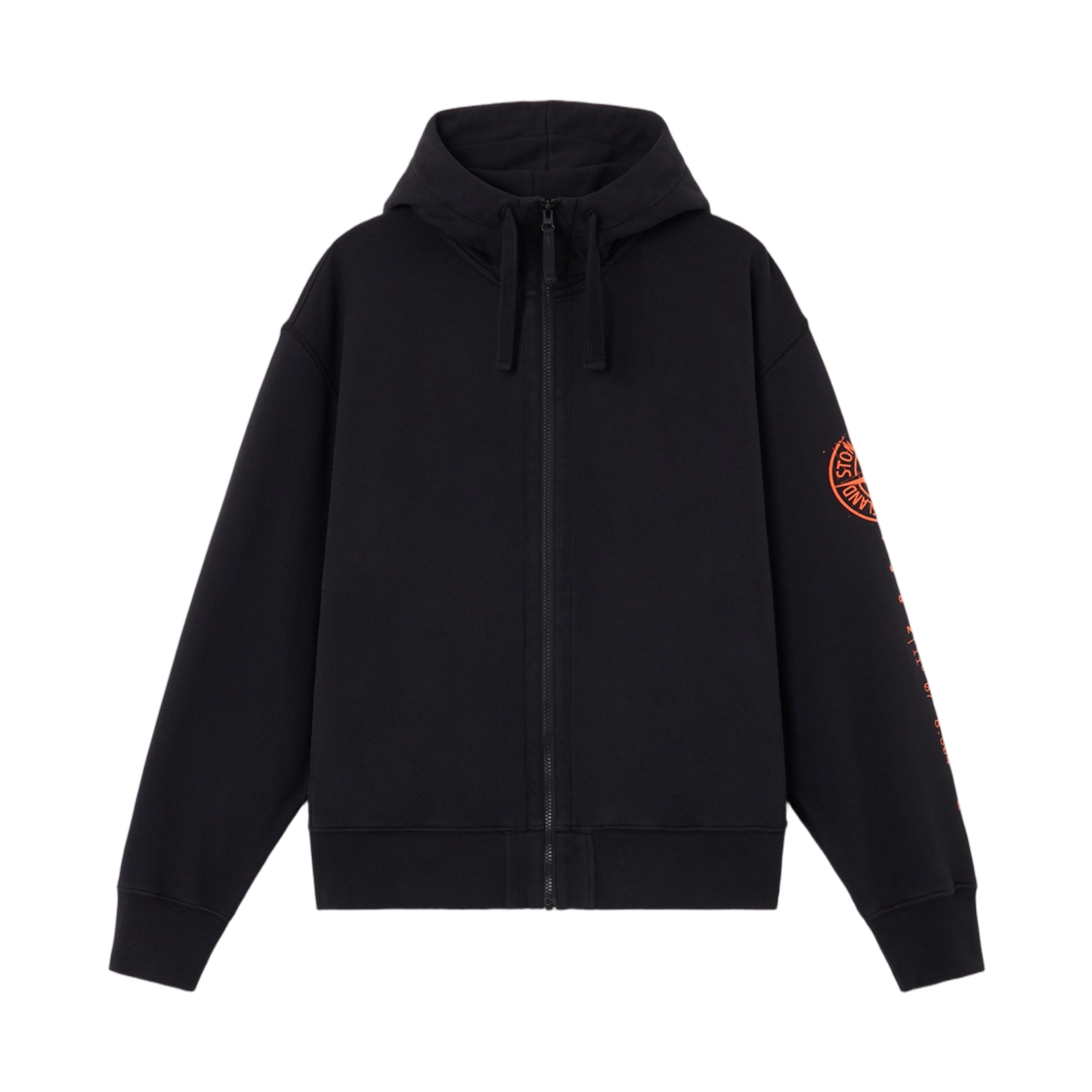 L2S1561000-09S0467-V0029 Stone Island 6100009 Cotton Fleece Oversized-Fit Zip-Up Sweatshirt with Vertical Placement Print Black - 26FW