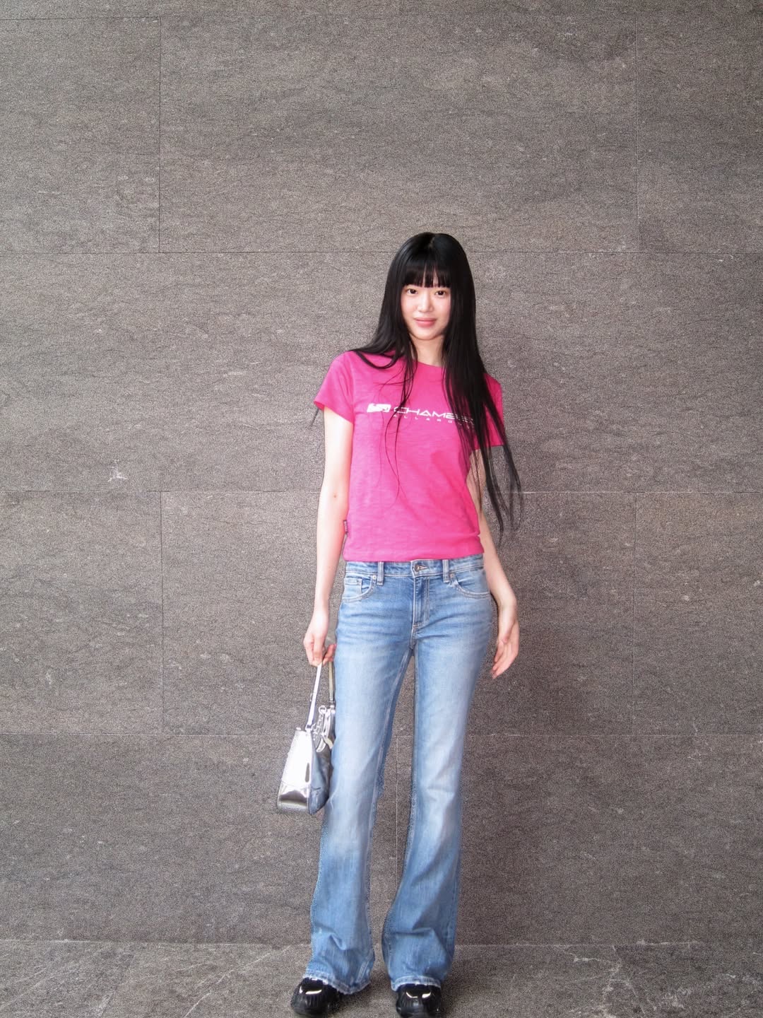 SPORT CHAMBER Women Long Flash Slub T-Shirt Pink 착용 스타일 - 4