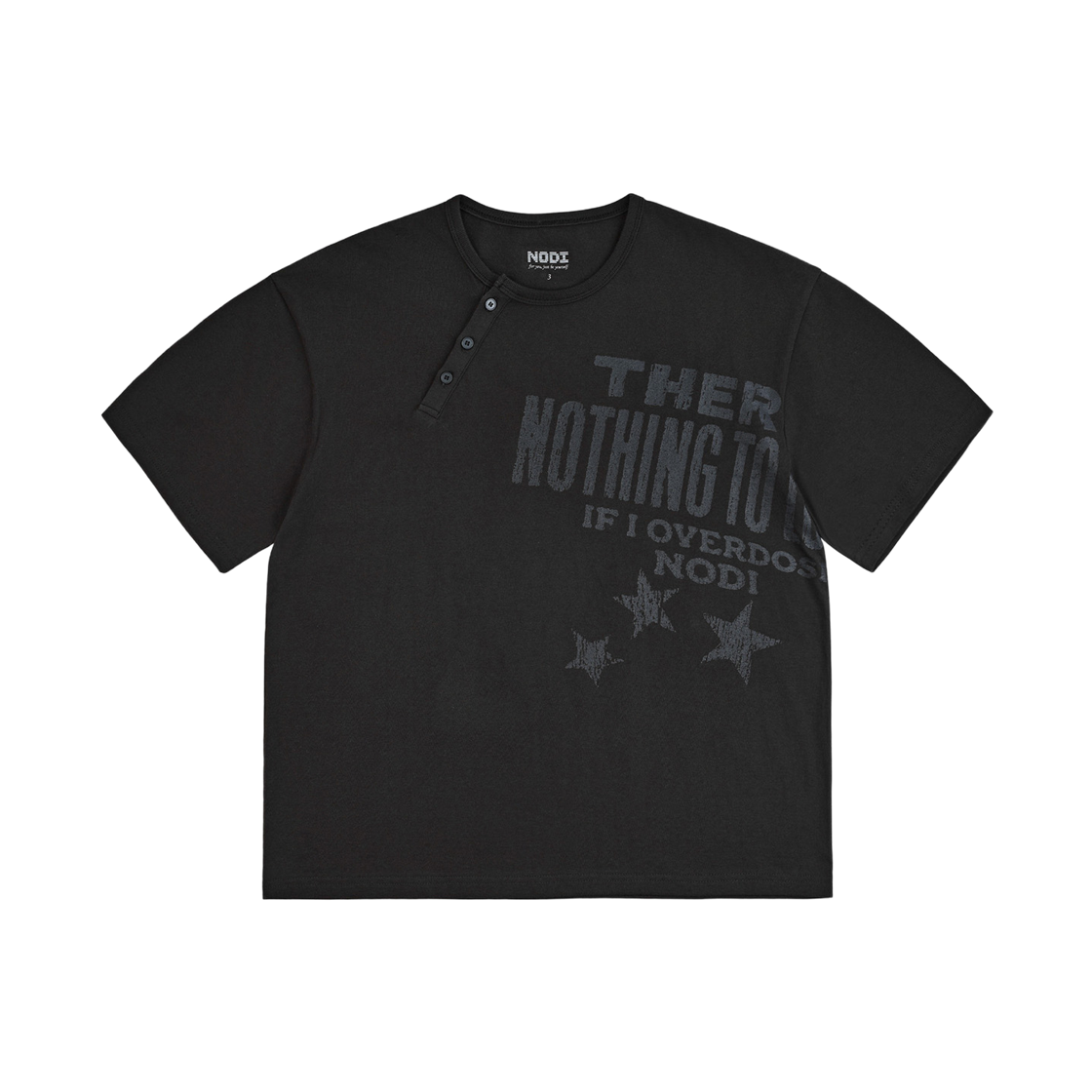 노디 오버도즈 헨리넥 반팔 크롭 티셔츠 차콜(NODI Overdose Henley Neck Crop Tee Charcoal) - 1