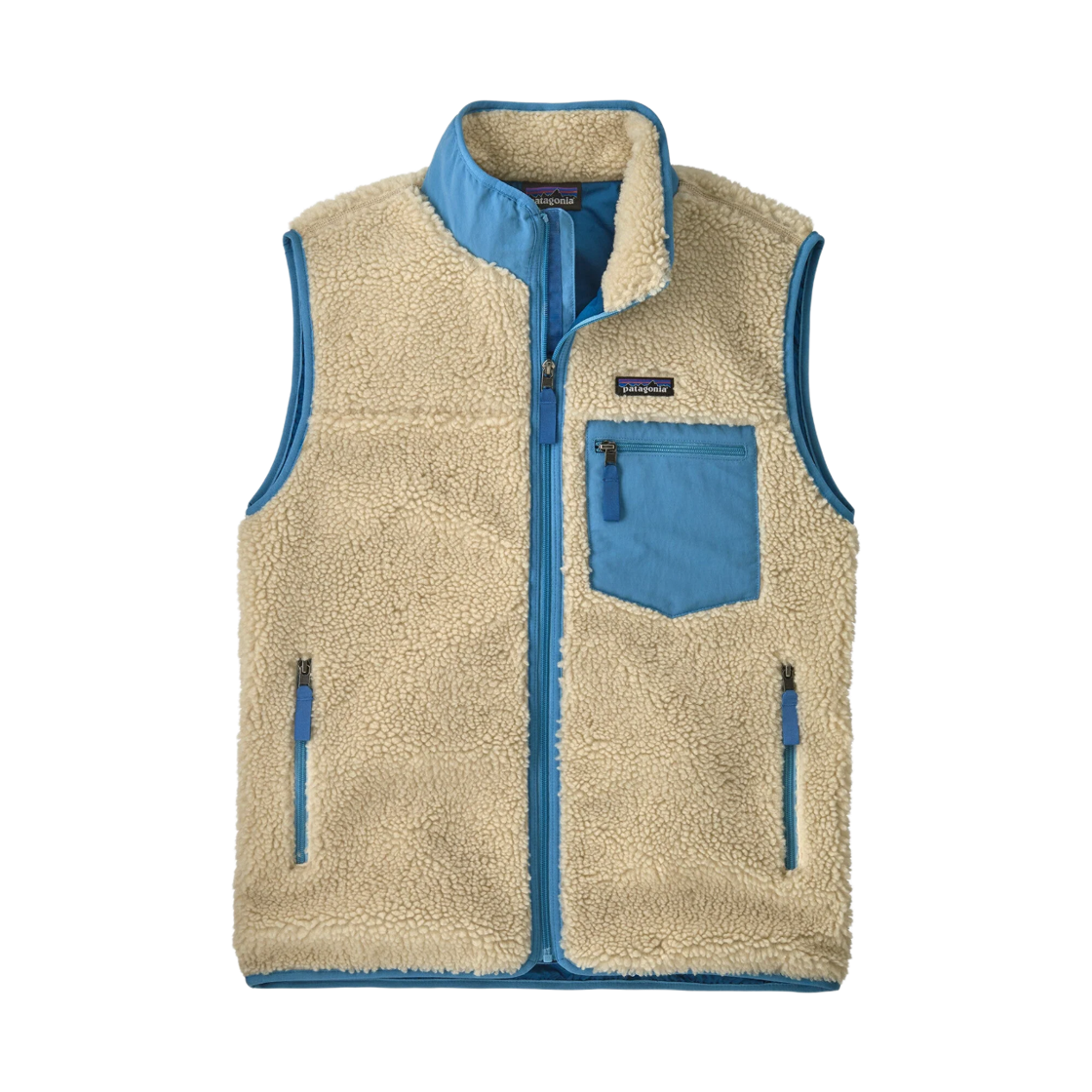 23049 Patagonia Classic Retro-X Fleece Vest Dark Natural W Shore Blue