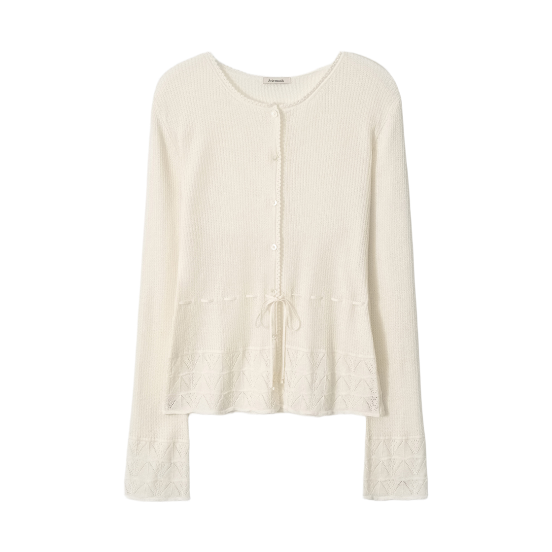 - (W) Aviemuah Lace Scallop Knit Cardigan Ivory