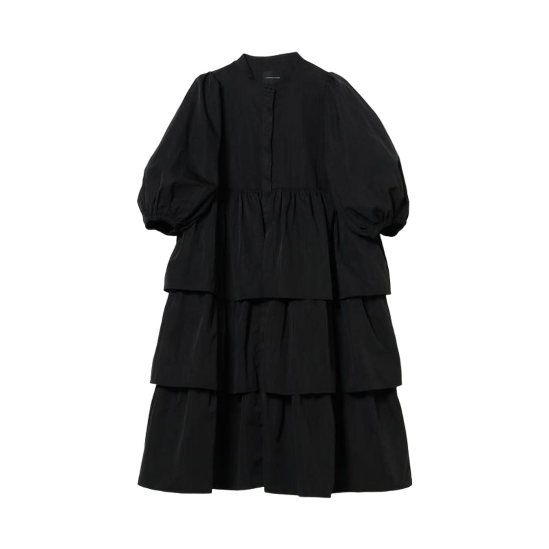 62-26-0317-438 (W) Carolina Glaser Puff Sleeve Tiered Shirt Dress Black
