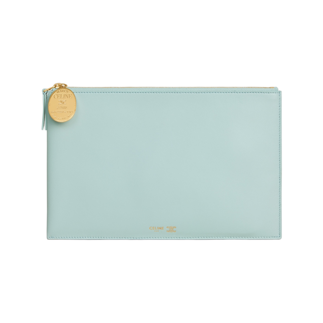 L106K3O83-GLA4 Celine Duo Pouch in Lambskin Powder Blue Deep Ivory