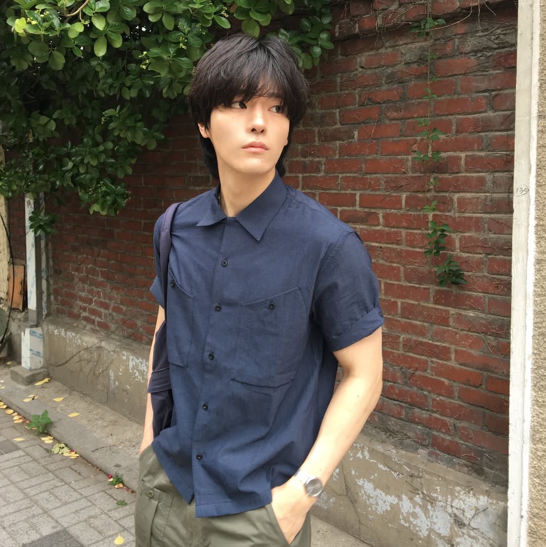 Millo Archive Texture Brushed Roll Up Half Shirt Smoke Blue, Millo Archive Module BDU Pants Khaki 착용 스타일 - 2