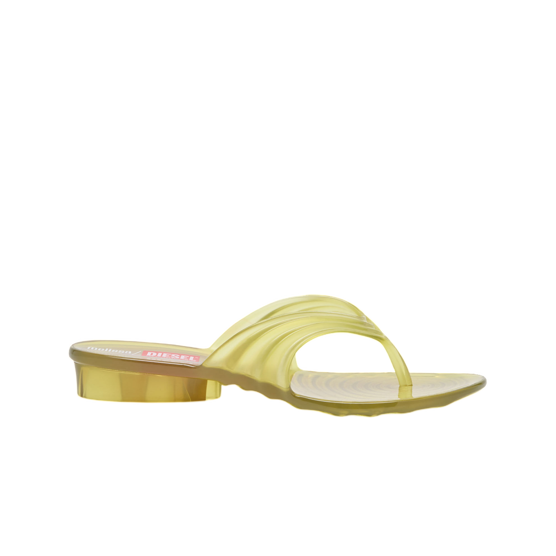 (W) 디젤 x 멜리사 스컬프츄럴 플립플랍 멜플렉스 옐로우((W) Diesel x Melissa Sculptural Flip-Flops In Melflex Yellow)