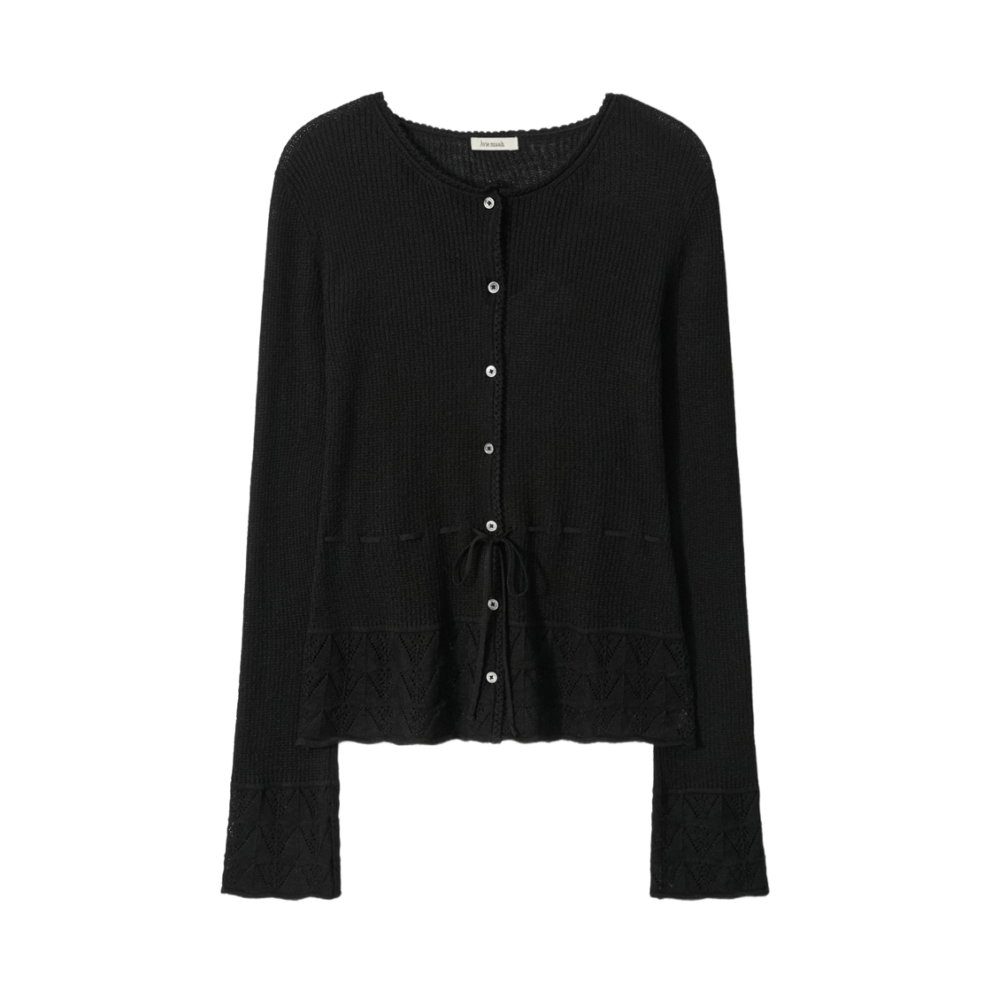 - (W) Aviemuah Lace Scallop Knit Cardigan Black