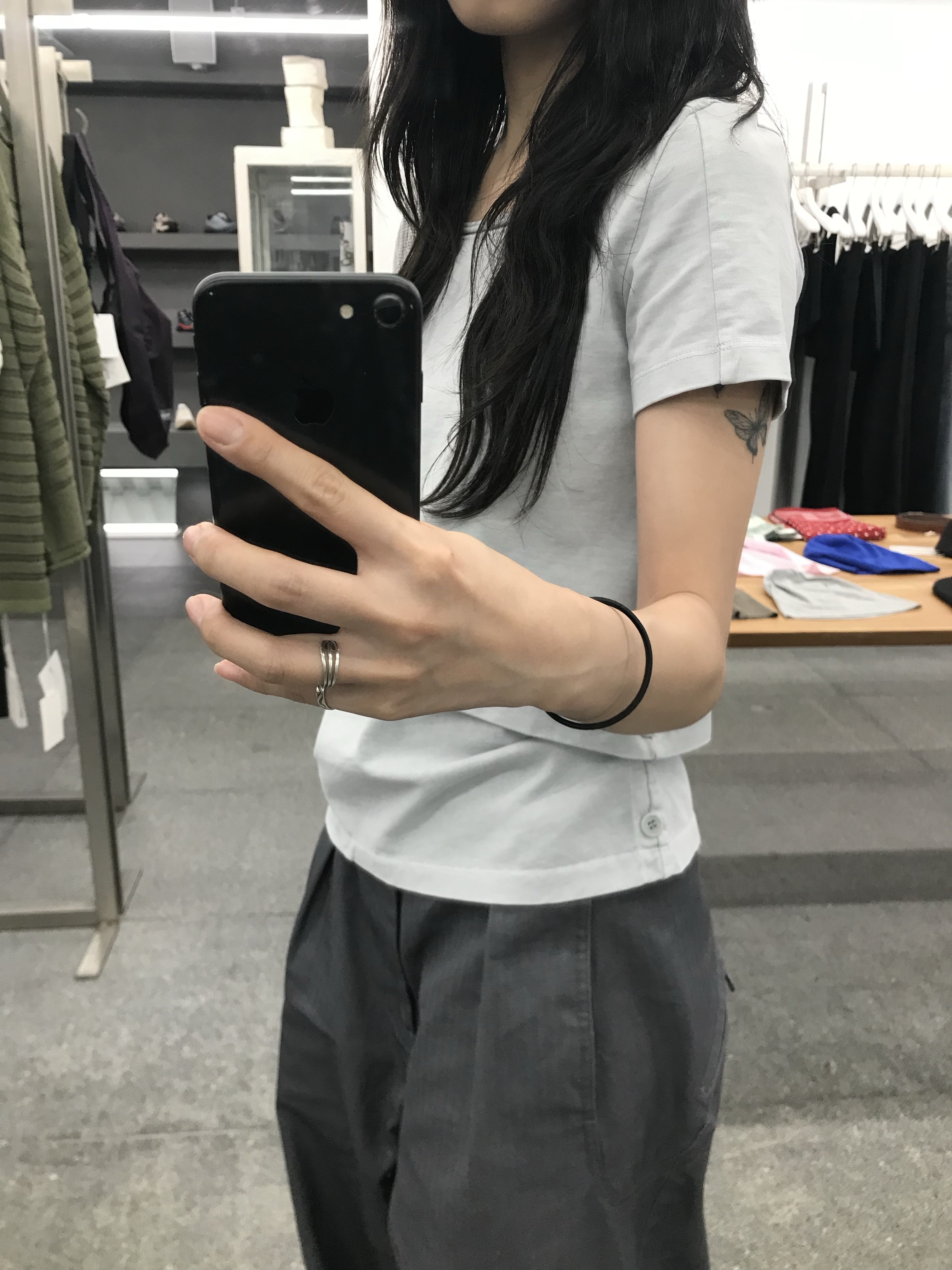 Sansan Gear Back Pocket Pants Blue Charcoal 착용 스타일