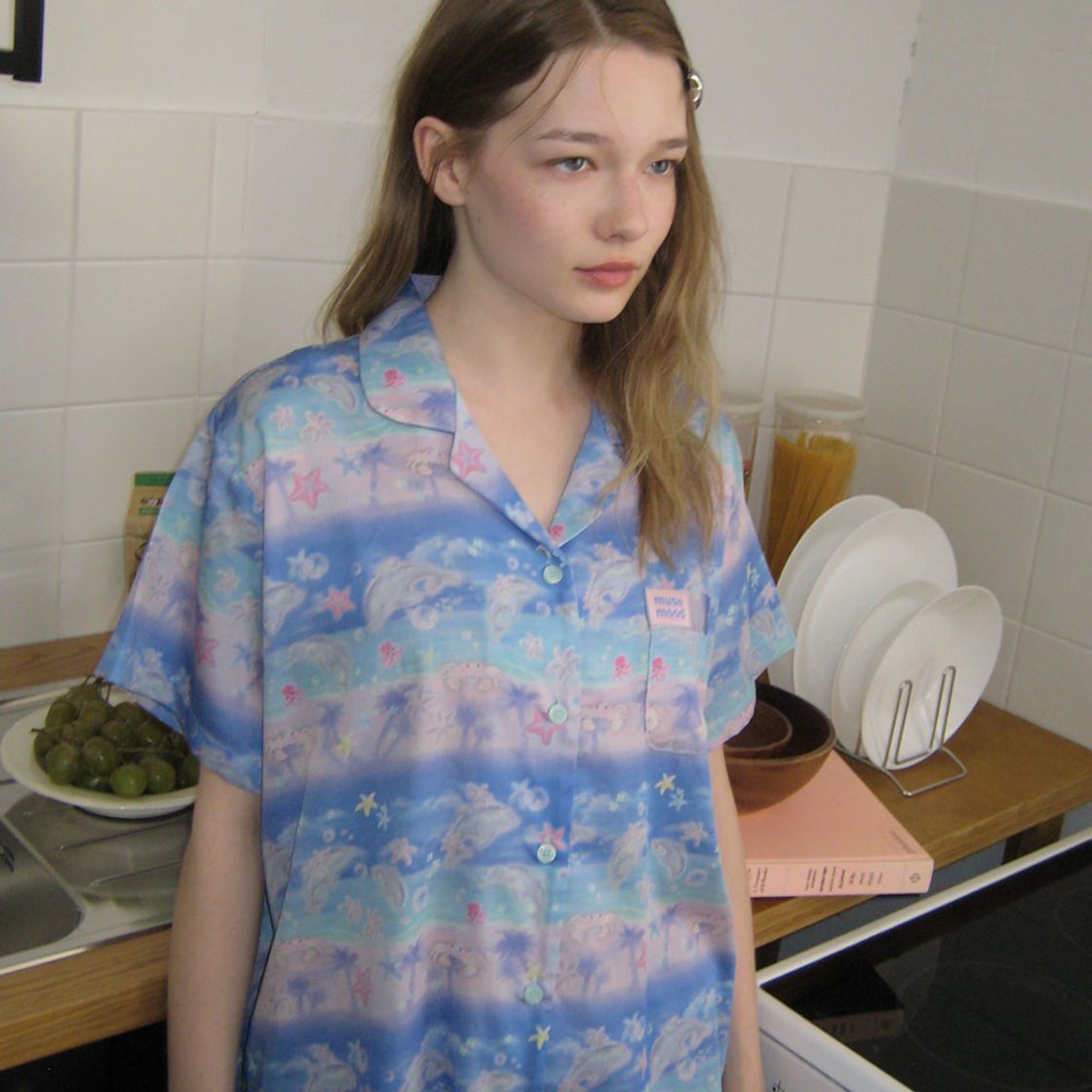 뮤즈무드 돌핀 비치 썸머 파자마 루즈 80수 새틴면 잠옷(Musemood Dolphin Beach Summer Pajama) - 6