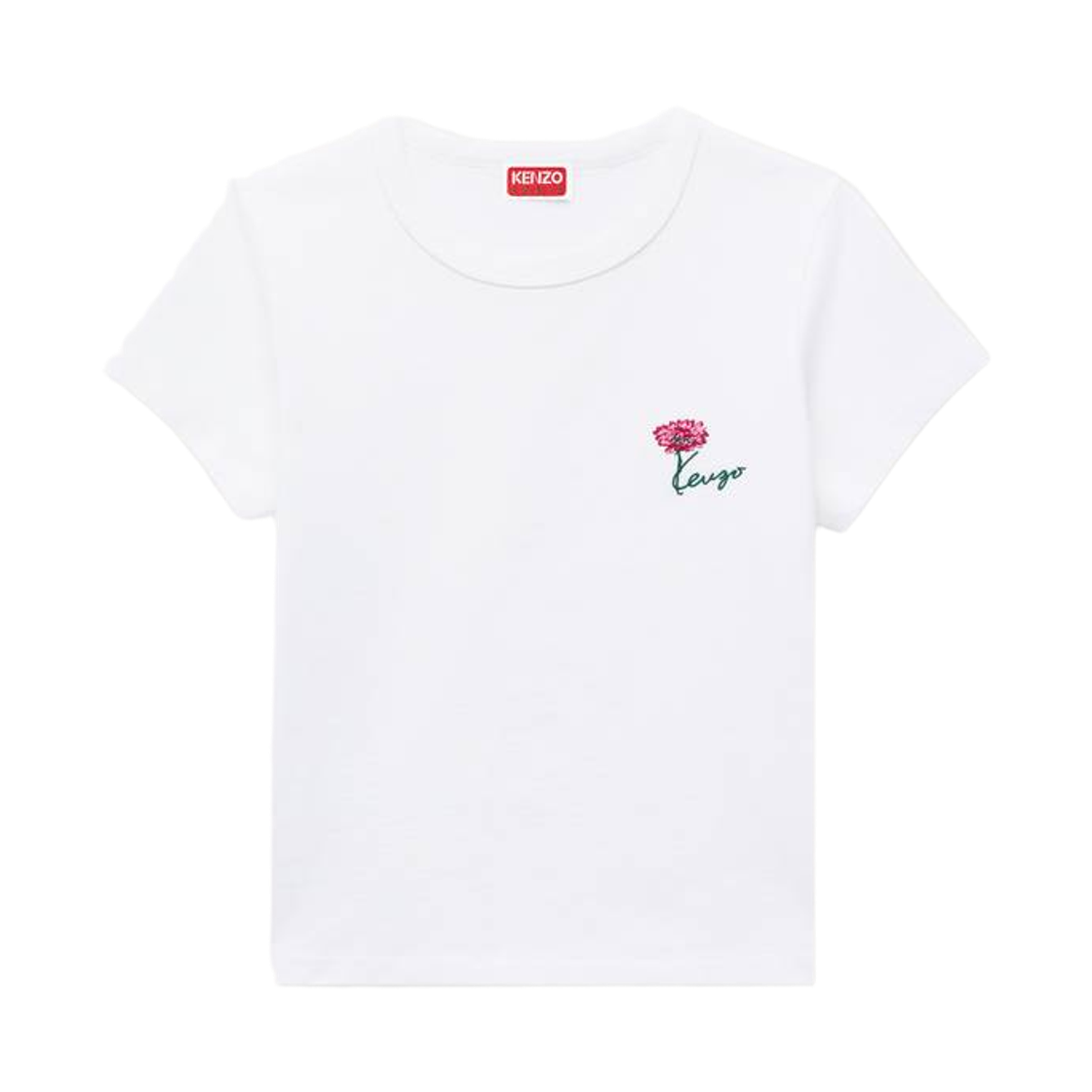 (W) 겐조 튤립 자수 코튼 티셔츠 오프 화이트((W) Kenzo Tulip Embroidered T-Shirt in Cotton Off White) - 1