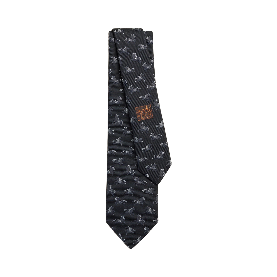 H339261T11 Hermes Crazy Poney Tie Hand Sewn Silk Noir Anthracite Gris