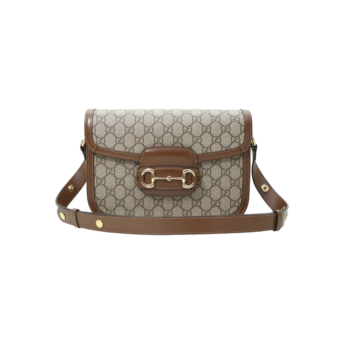 IT6K3EAN8SDM Gucci 602204 GG Supreme Canvas Brown Leather Horsebit 1955 Small Shoulder Bag