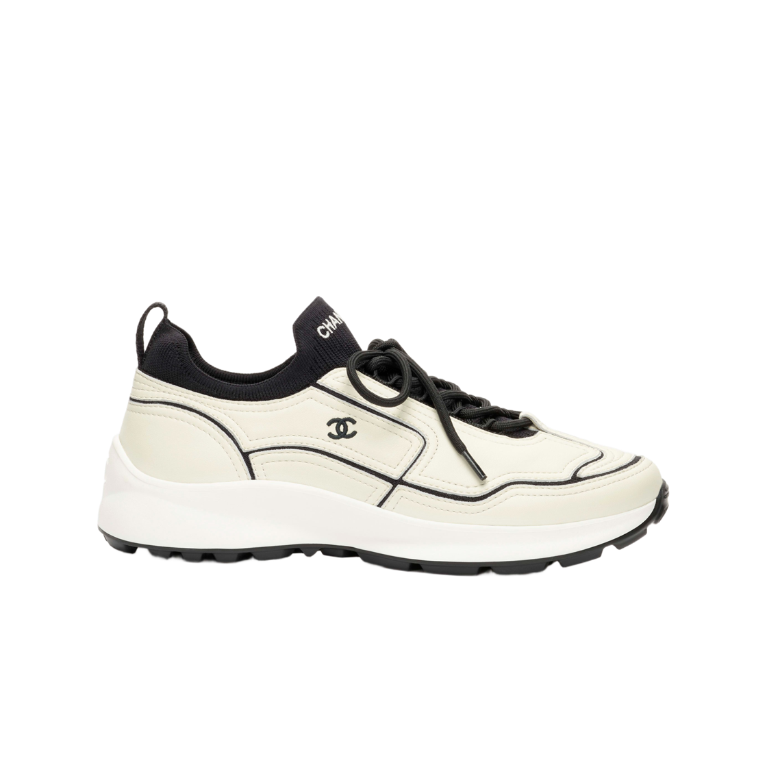 G47415-B25461-UC402 (W) Chanel Sneakers Calfskin Mixed Fibers & Ivory Black