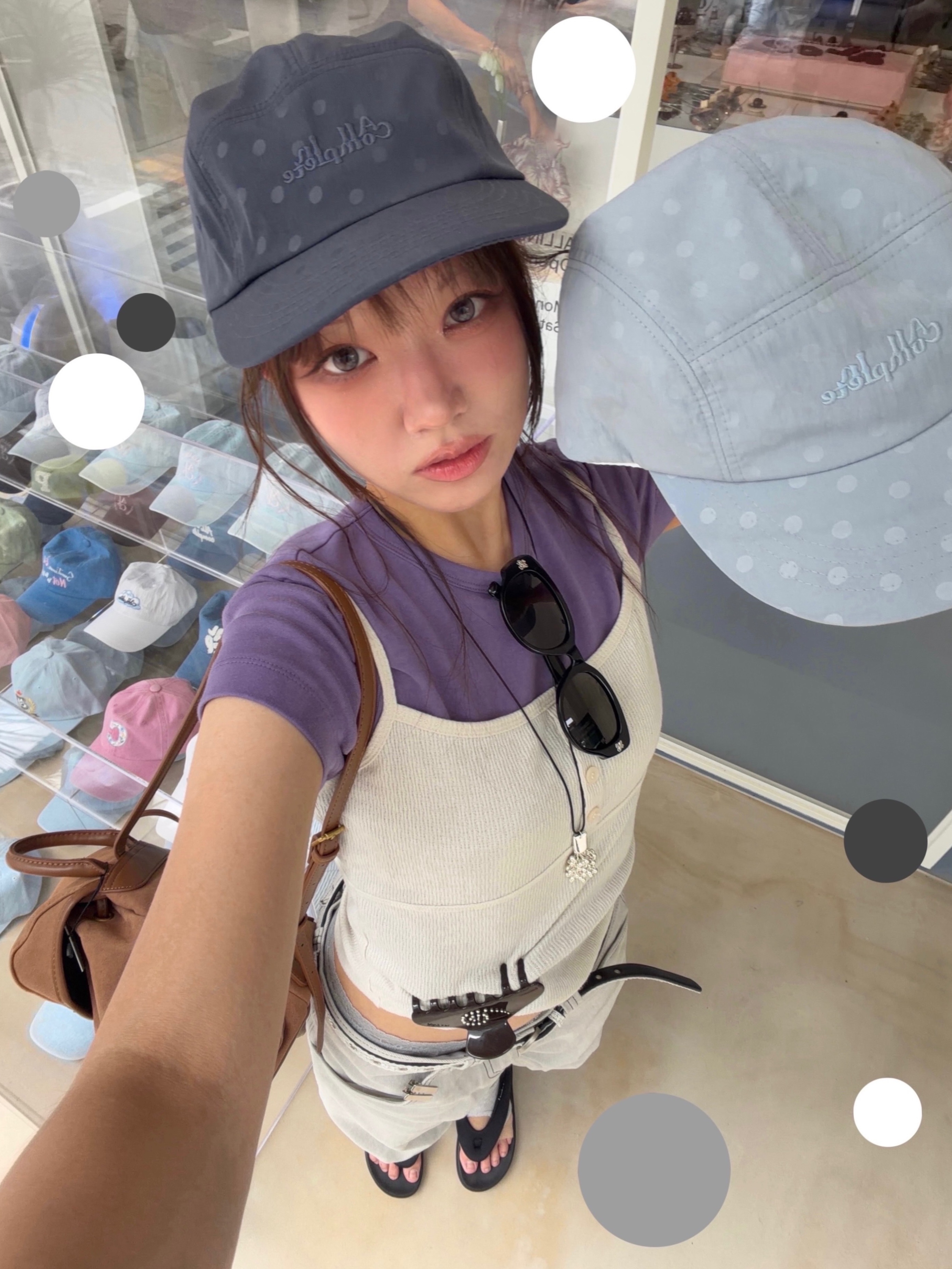 Allincomplete Flicker Dot Camp Cap Navy, Allincomplete Flicker Dot Camp Cap Sky Blue 착용 스타일 - 2