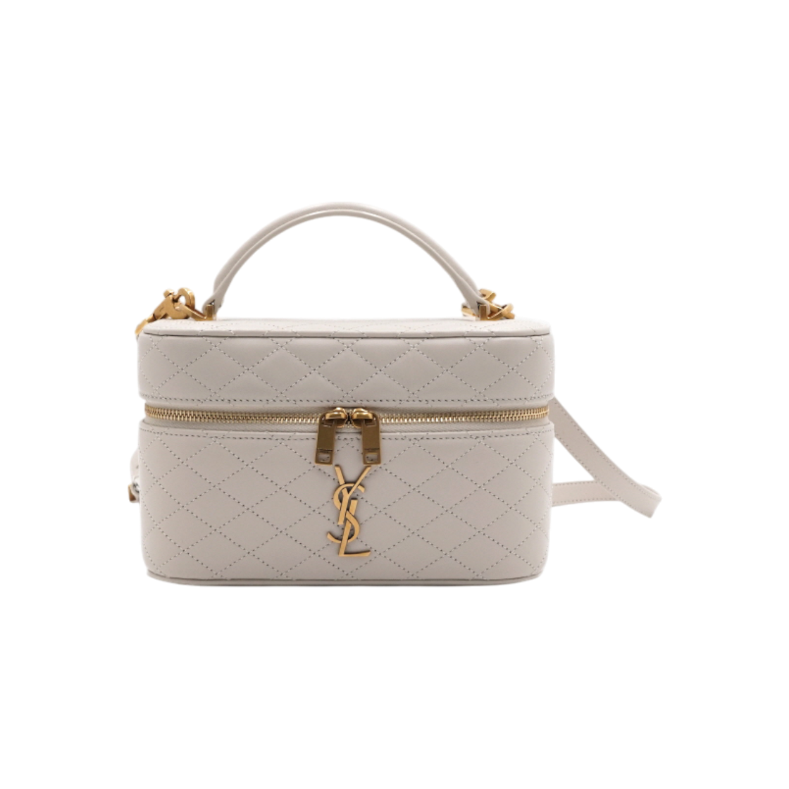 ITJ7LL7GJ7EN Saint Laurent Gaby Monogram Vanity Top Handle Tote & Shoulder Bag in White Lambskin