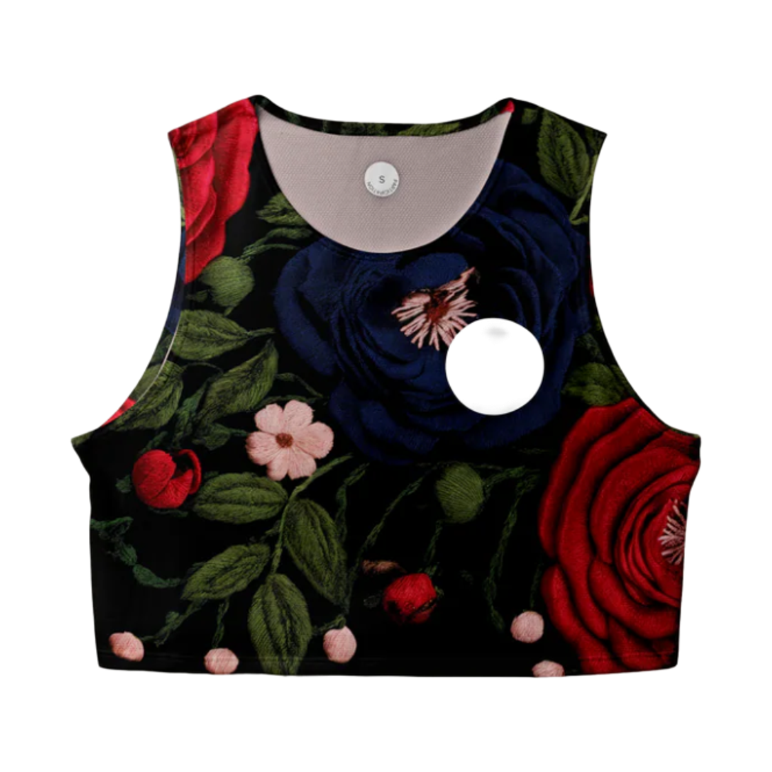 (W) 파티시페이션 자수 플로럴 크롭 싱글렛 블랙((W) Participation Embroidery Floral Crop Singlet Black)