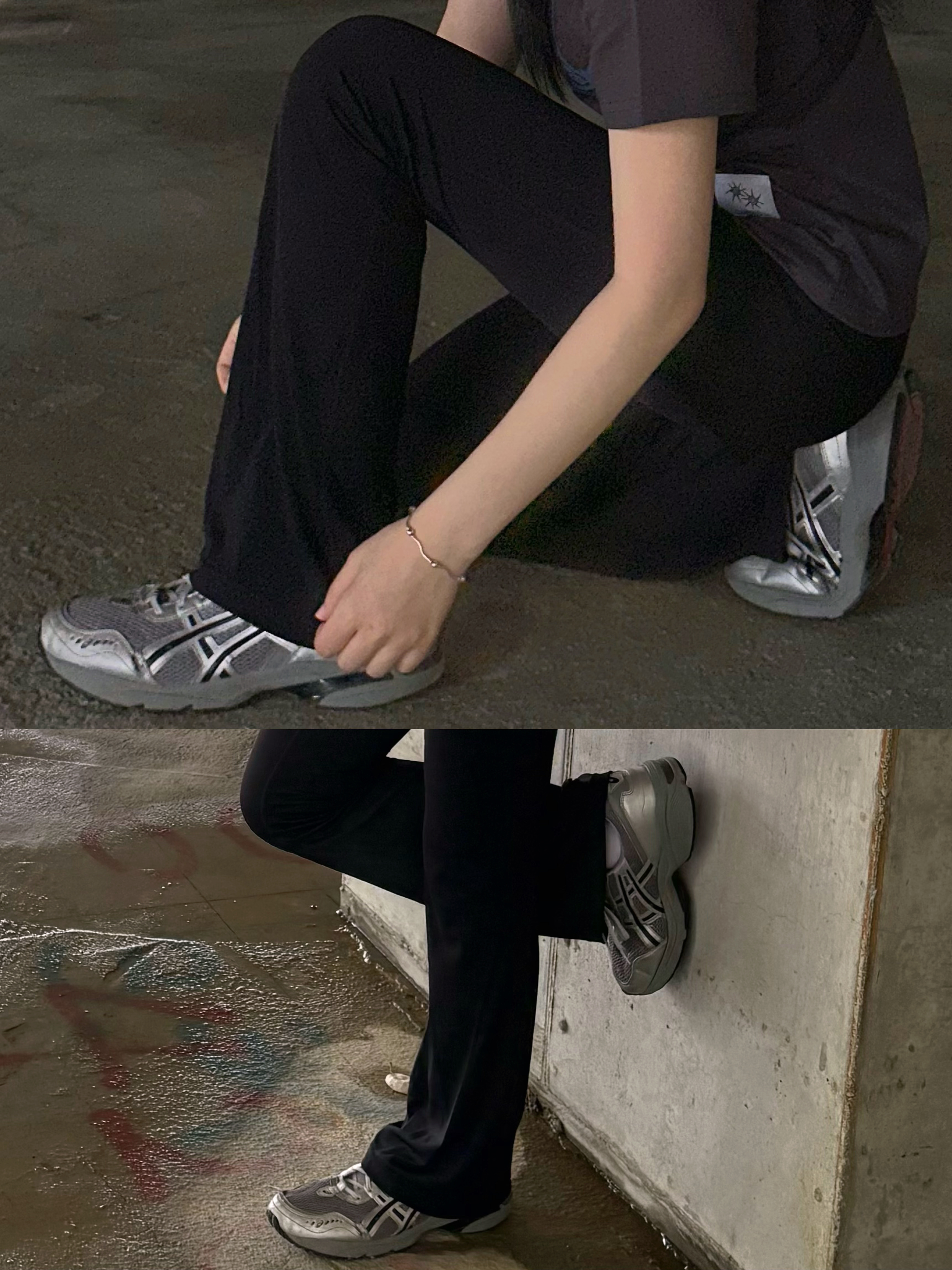 Asics x Freja Wewer Gel-1090 V2 Clay Grey Pure Silver, Coiris Soluna One Shoulder Half T Charcoal-Black 착용 스타일 - 3