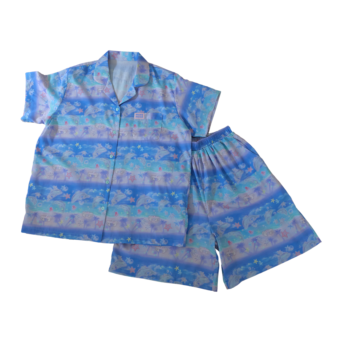 뮤즈무드 돌핀 비치 썸머 파자마 루즈 80수 새틴면 잠옷(Musemood Dolphin Beach Summer Pajama)
