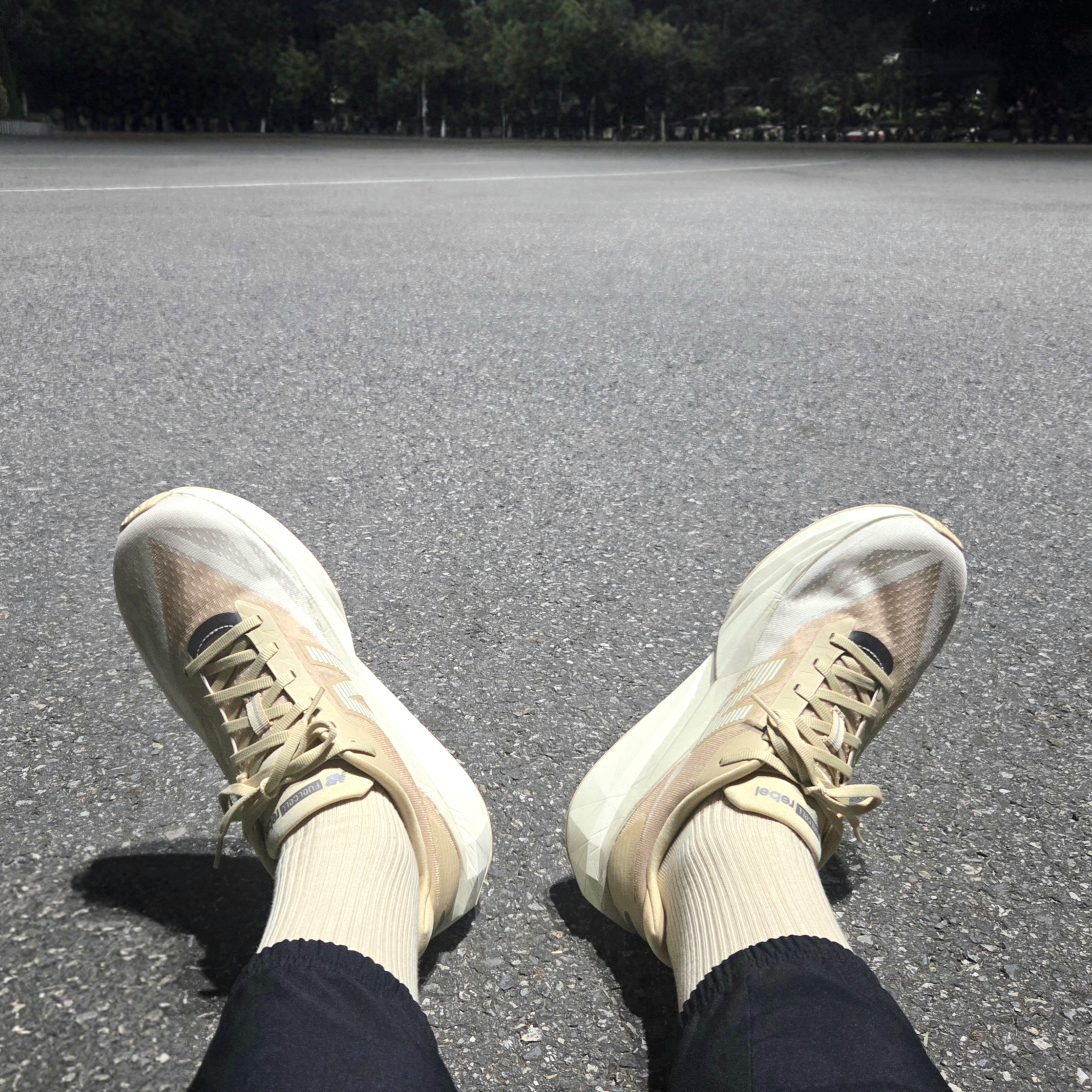 New Balance FuelCell Rebel v5 Toasted Sesame Angora - 2E Wide 착용 스타일