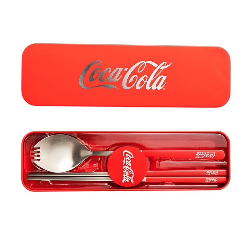 코카콜라 시그니처 스테인리스 휴대용 수저세트 레드 CO-WCJ02G(Coca-Cola Signature Stainless Steel Portable Cutlery Set - Red (CO-WCJ02G))