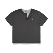 NODI Cotton 30S Layered Henley Neck Crop Tee Charcoal