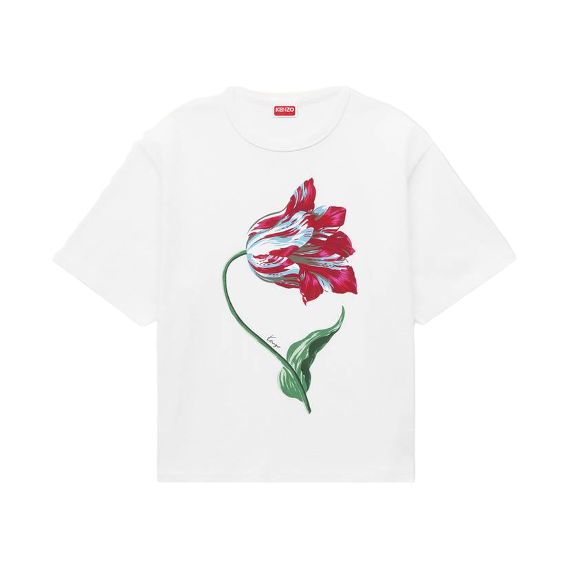 (W) 겐조 튤립 루즈 코튼 티셔츠 오프 화이트((W) Kenzo Tulip Loose T-Shirt in Cotton Off White) - 1