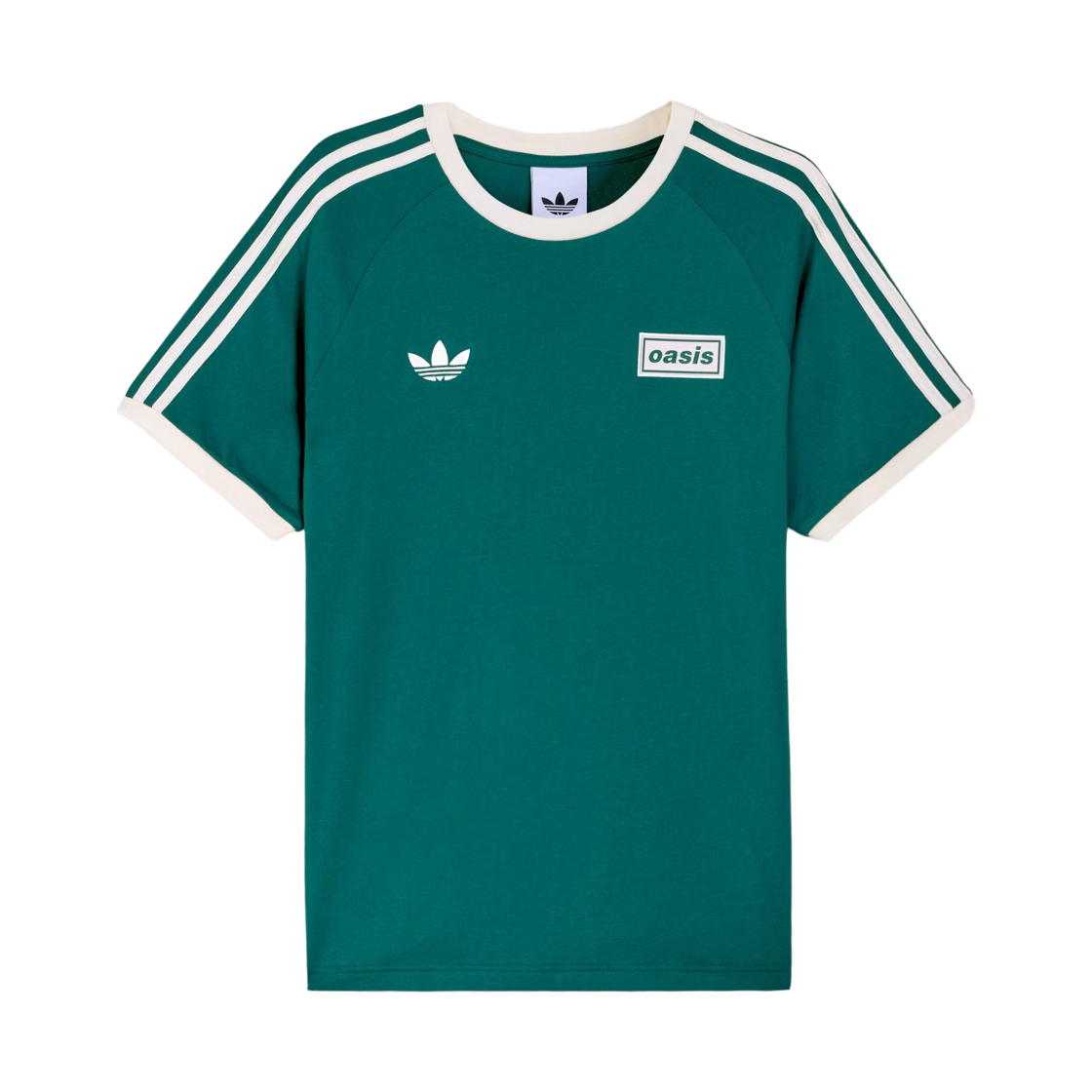 KW6283 Adidas x Oasis Tour 3-Stripes T-Shirt Collegiate Green Cream White - KR Sizing